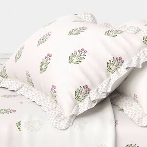 Queen 310 Thread Count Block Print Ruffle Sheet Set Pink/Cream-Studio McGee